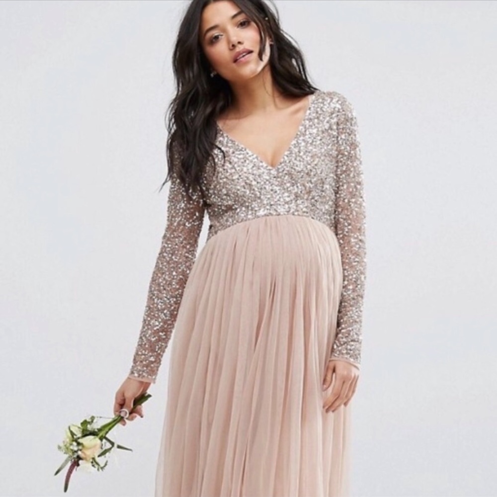 Maya Maternity Blush Wedding Guest Dress